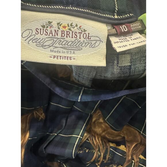 Susan Bristol Horse Print A Line Skirt Equestrian Tartan Plaid Western 10 Petite - Picture 4 of 8